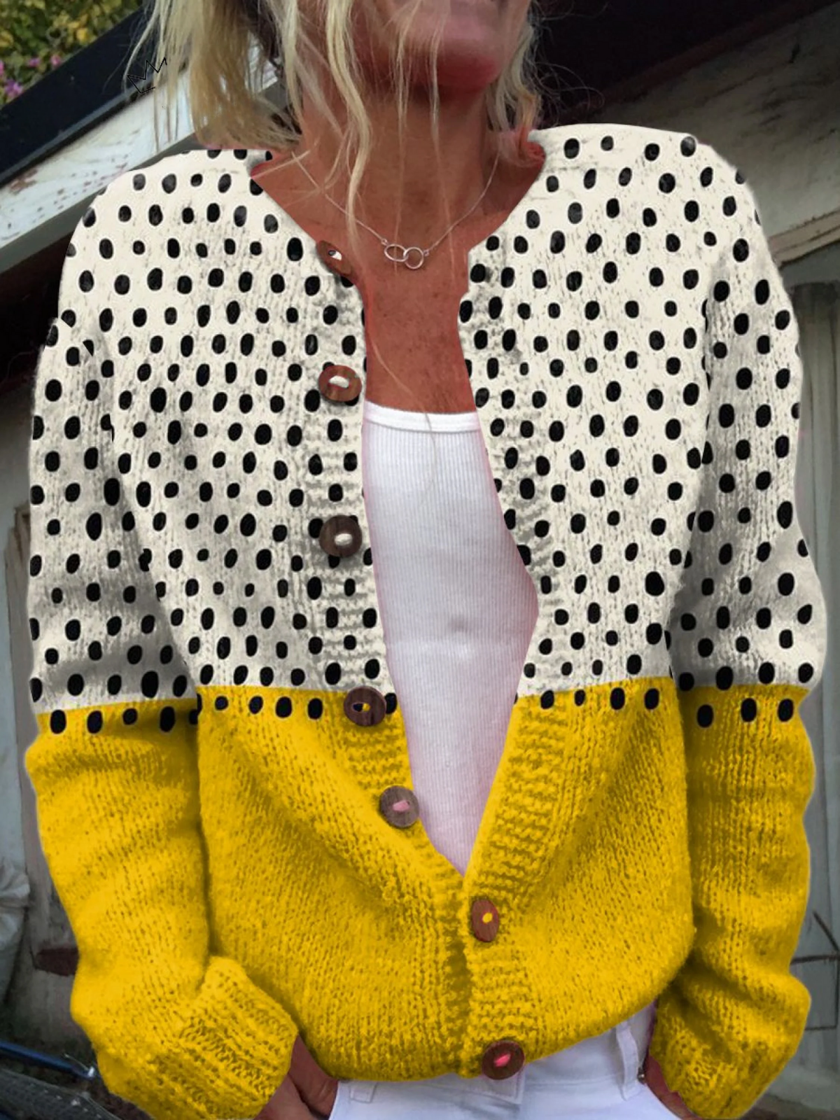 Chaqueta de punto Amparo | Lunares y mostaza para el otoño