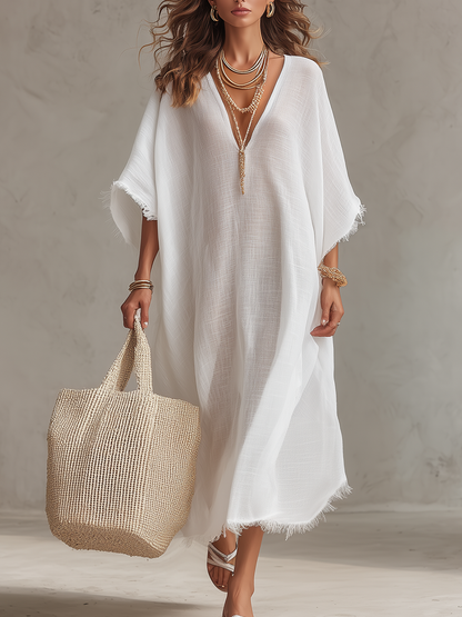 Vestido Midi de Cuello en V Relajado