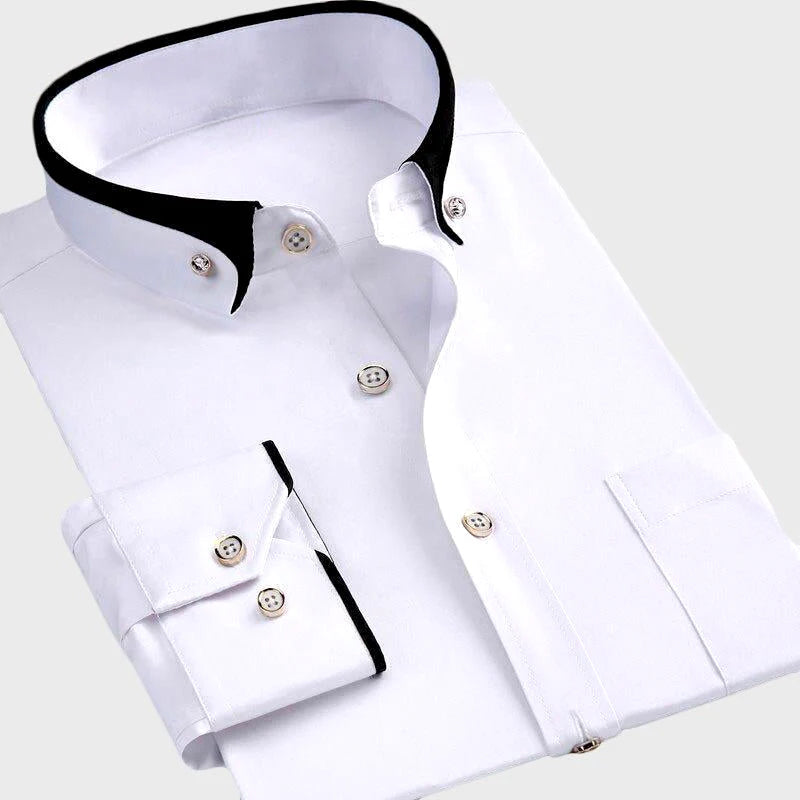 Men's Dress Shirt Full-Length Sleeves Elegant Style Comfortable Stretch Fabric