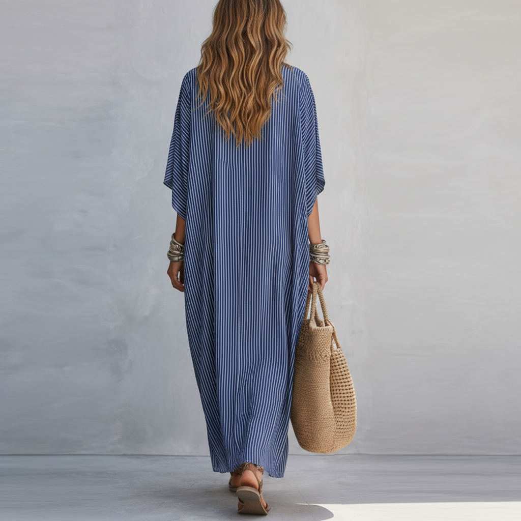 Vestido Largo Minimalista a Rayas Azules