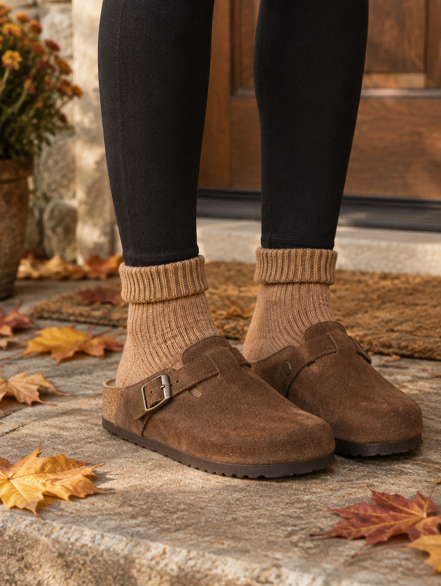 Calcetines Soledad en camel con zuecos