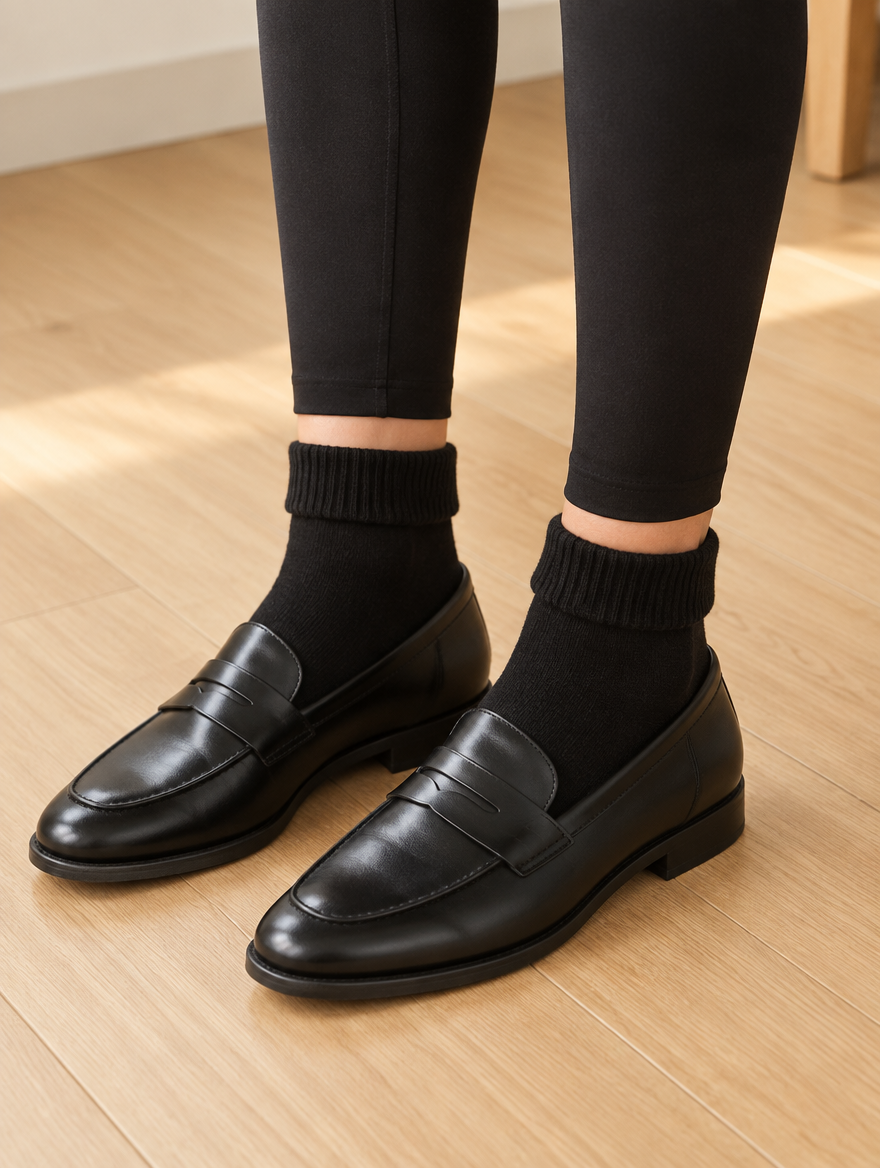 Calcetines Soledad en negro con mocasines